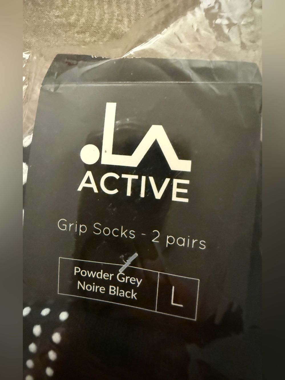 LA Active Grip Yoga Socks 2 Pair Large Gray Black Non Slip Pilates Barre NIP